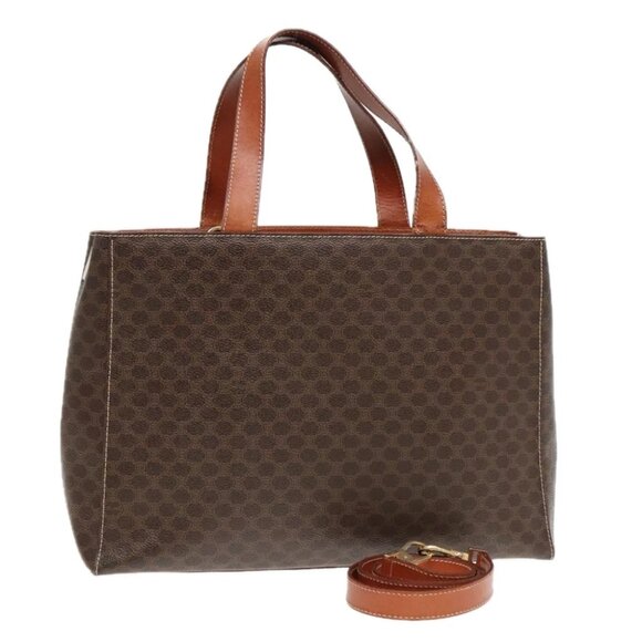 CELINE Macadam Canvas Hand Bag PVC Leather 2way Brown Gold Auth bs18258 - Picture 1 of 15